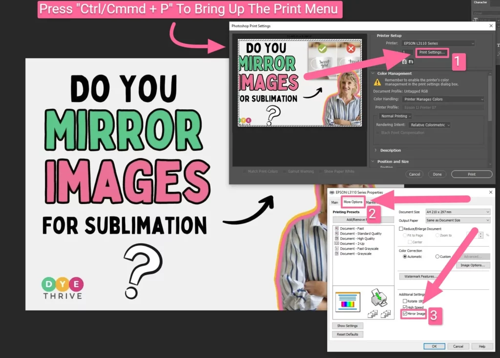 how to mirror image in print settings for sublimation