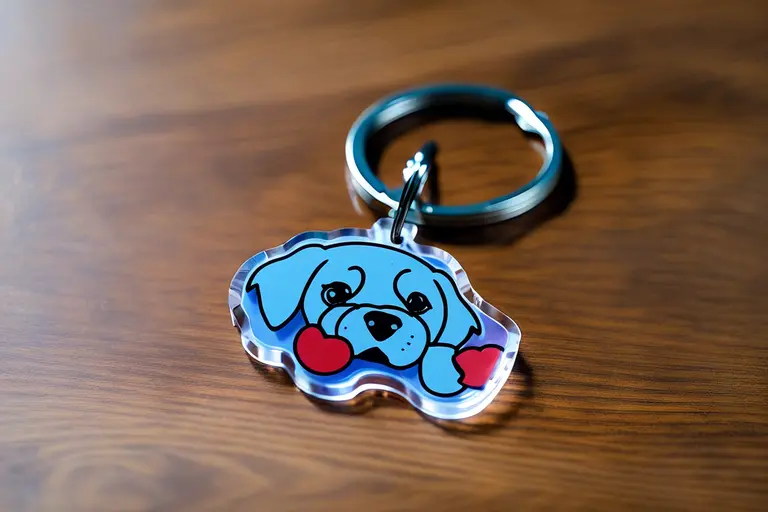 acrylic pet keychain on a table